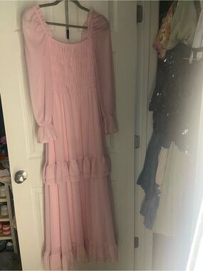 Eilly Bazar Pink Maxi Ruffled Long Sleeve Dress